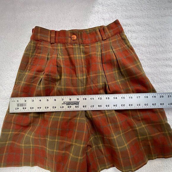 Women’s Checkered High Waist Pleated Shorts Red Brown Casual Lined Pockets 64-68 - Picture 6 of 12